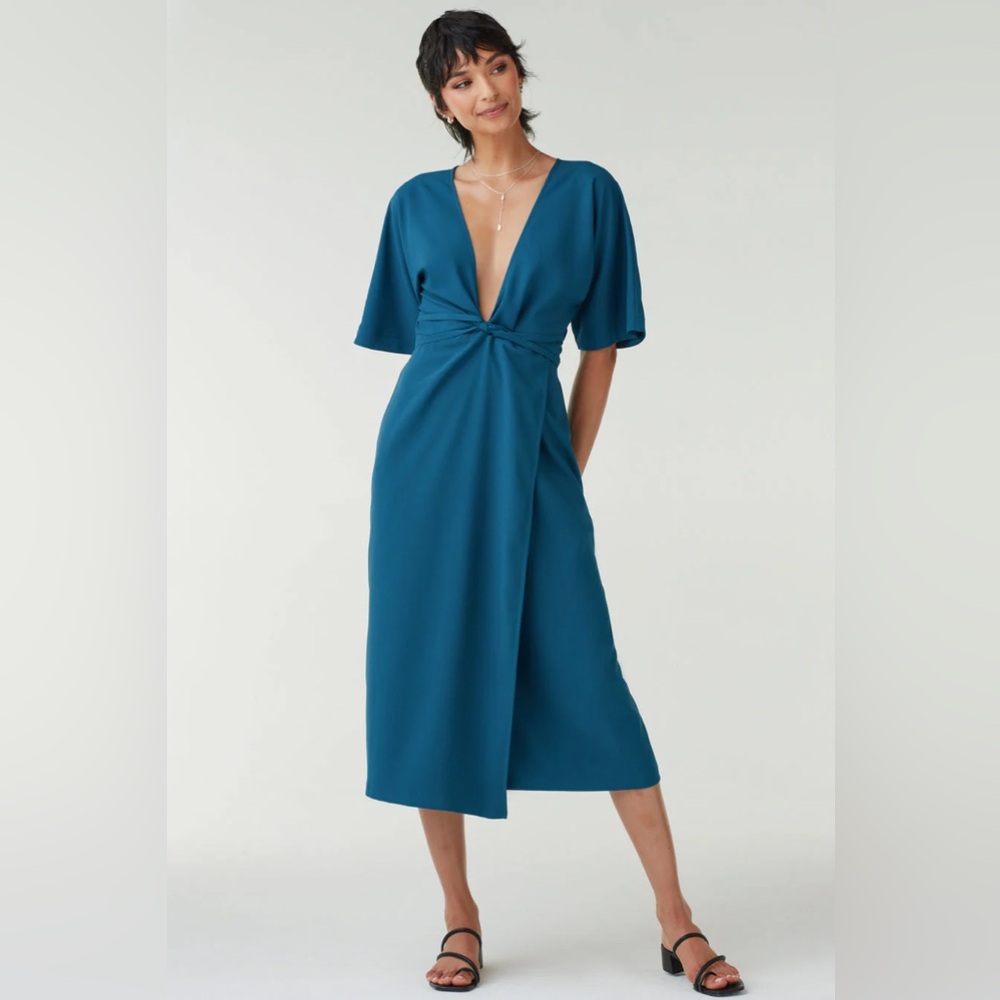 NEW VETTA The Convertible Wrap Tie Dress Getaway Midi Azure Blue XS NWT